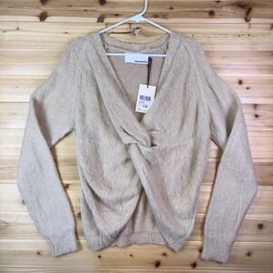 NEW Pink Martini Sweater Womens Medium Taupe Mya Reversible Long Sleeve Sweater